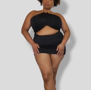 Chain halter mini dress with cutout